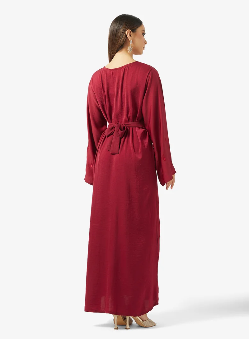 hayas closet Floral Embroidery Work At Front Section And Belt Jalabiya